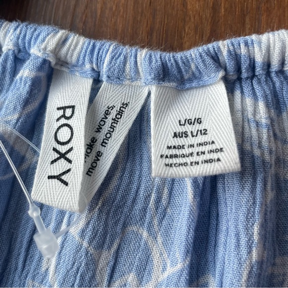 Roxy Crop Top Womens Large Midnight Magic Prairie Button Short Slv Blue Hawaiian - Picture 10 of 15